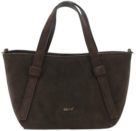 abro handtas schoudertas Leather Suede COSMO Mini Handbag Dark Brown donkerbruin