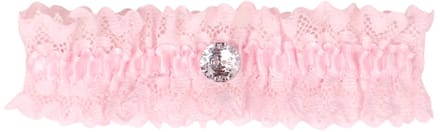 Roze kousenband met kant en strass knoopje