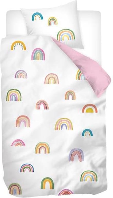 Snoozing Annelois Dekbedovertrek - Eenpersoons - 140x200/220 cm + 1 sloop) - Wit/Roze