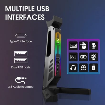 Headset Stand - Koptelefoonhouder - Standaard - 11-modi LED USB- Kabel Organizer-zwart