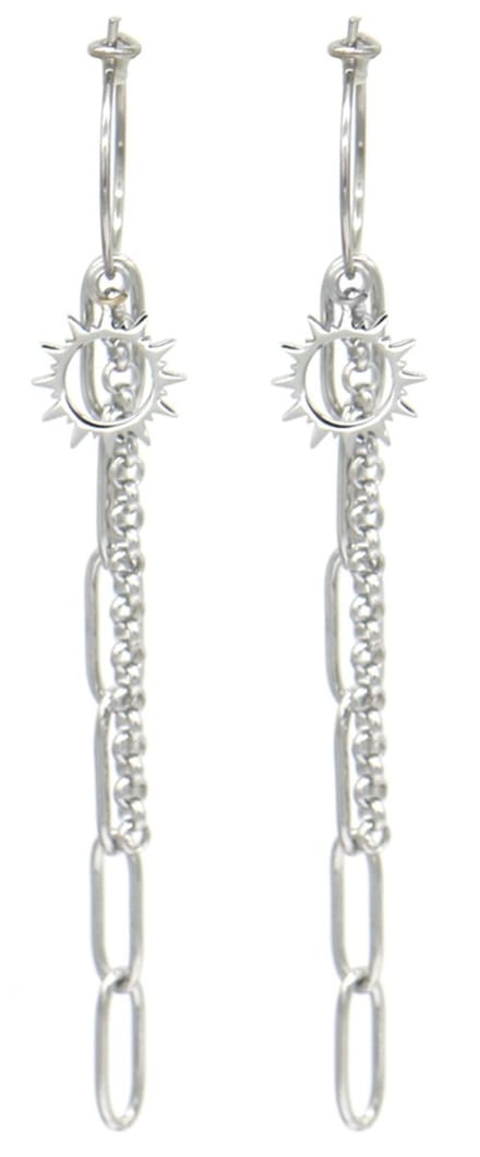 Oorbellen Zon - Oorringen - RVS - 7x2 cm - Zilverkleurig