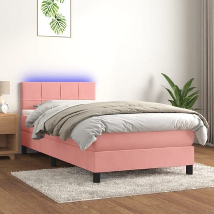 vidaXL - Boxspring - met - matras - en - LED - fluweel - roze - 80x200 - cm