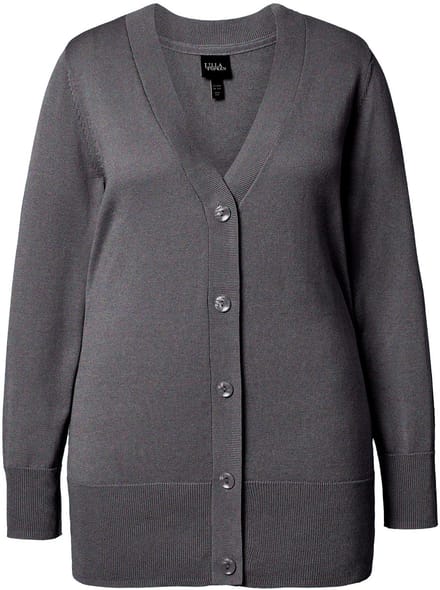 Ulla Popken - Dames - Vest V-hals knoopsluiting fijn breisel - Antraciet melange - Maat 46+