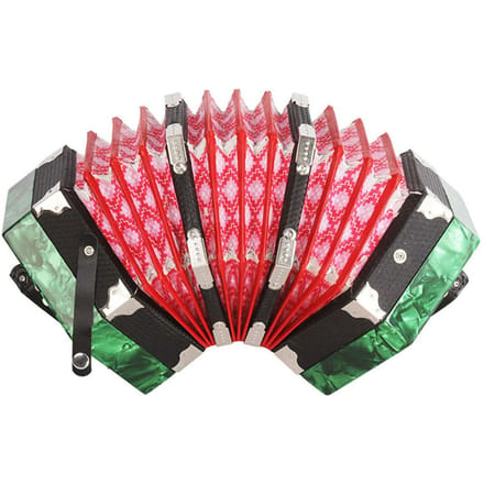 Concertina-accordeon, Anglo-stijl met 20 knoppen en 40 rieten, met draagtas groen