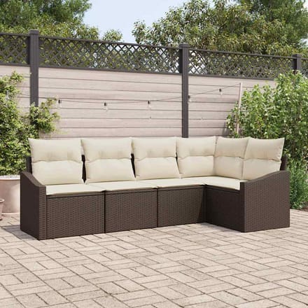 vidaXL - Tuinbank - Set - 5 - st - Bruin - en - wit - poly - rattan