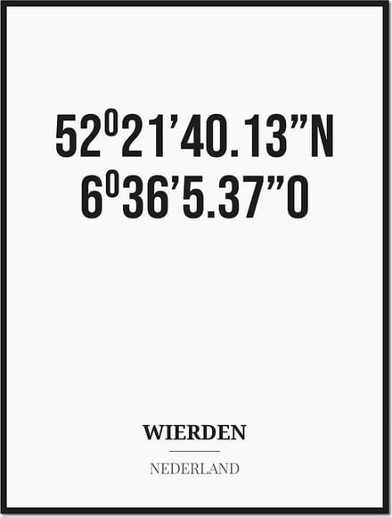 Poster/kaart WIERDEN met coördinaten