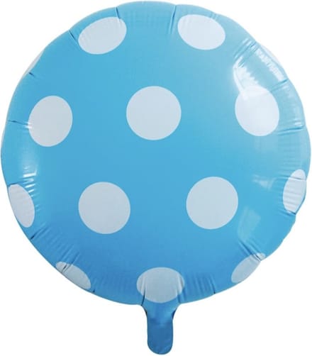 Folieballon blauw rond met witte stippen