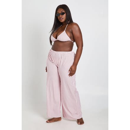 boohoo Dames Plus Gestreepte Strandbroek | Roze | Maat: 44