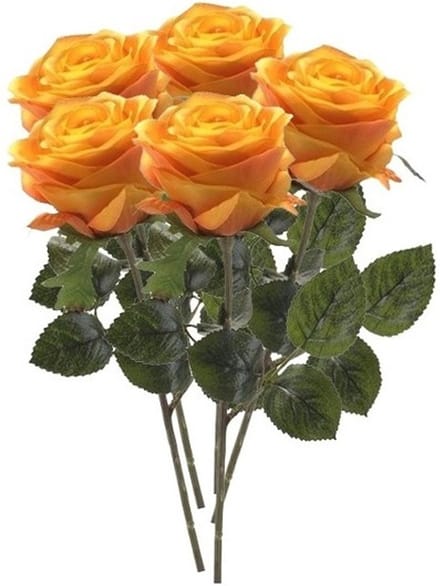Emerald Kunstbloem roos Simone - 5x - geel/oranje - 45 cm - decoratie bloemen
