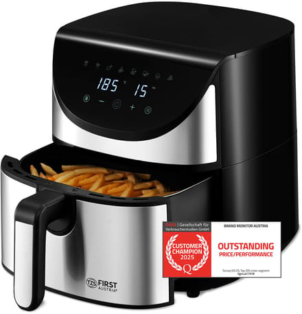 TZS First Austria Airfryer - Heteluchtfriteuse - 5,8L - 1700W - 80ºC tot 200ºC - Digital Touchscreen - Zwart