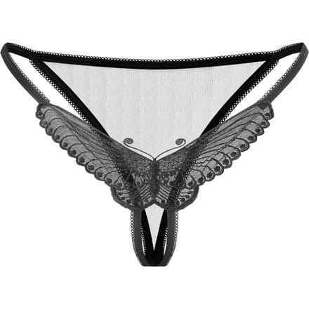 Amorable - Luxe Kanten Vlinder String Met Open Kruis - Zwart - One Size
