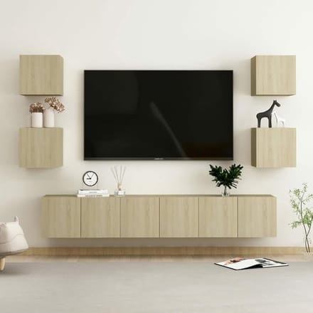 TV Meubel Set - TV Kast Set - Woonkamer Inrichten - Wandmontage Mogelijk - 40.5 cm Diep - Sonoma Eiken