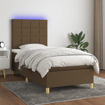 vidaXL - Boxspring - met - matras - en - LED - stof - donkerbruin - 80x200 - cm