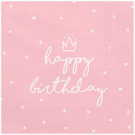 PartyDeco - Servetten - Happy Birthday Roze / Wit 20 stuks