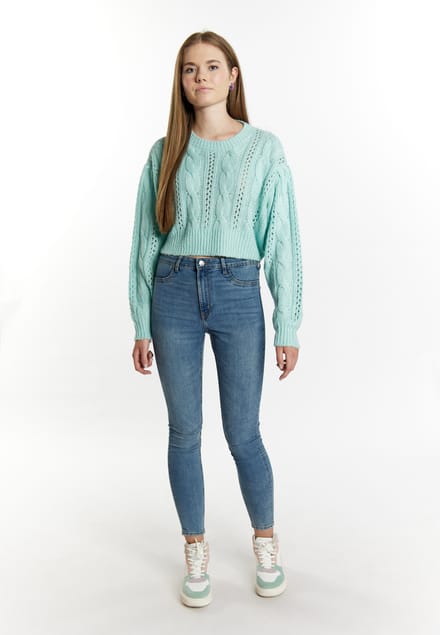 Mymo Gebreide cropped trui Dames aqua