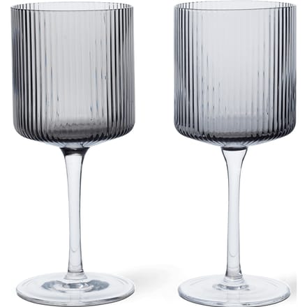 Ferm Living Ripple witte wijnglazen set van 2 - smoked grey