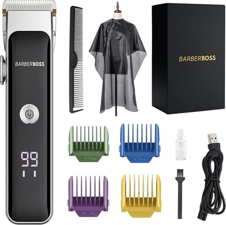 BarberBoss Professional Face Trimmer for Beard & Hair, Compact Design, Precision Dial, 2 Speed Settings, USB Rechargeable Ceramic & Titanium Blade, LED Display, QR-2089