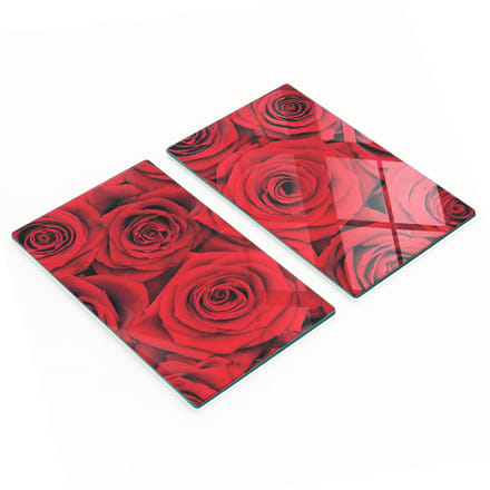 Decoratieve glazen snij- en serveerplanken met rode rozen, 2x30x52 cm