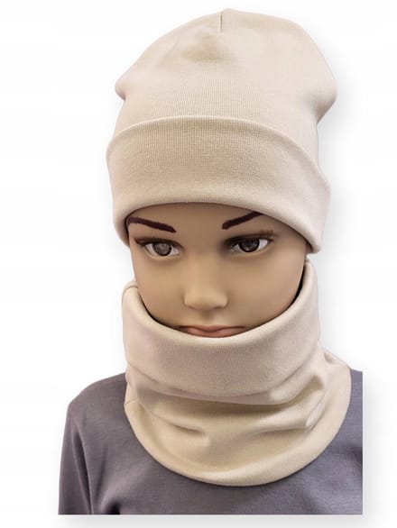 Dartomik - Baby Set Muts en Sjaal - Beige - Maat 34/38 - Dubbele Laag