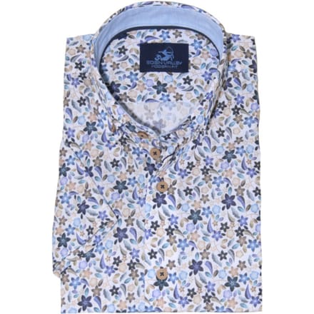 Eden Valley - Korte Mouw Overhemd - Mannen - L - Midden Blauw - Katoen - 216000-Modern