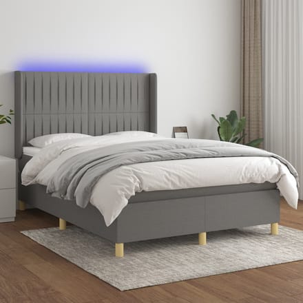 vidaXL - Boxspring - met - matras - en - LED - stof - donkergrijs - 140x200 - cm