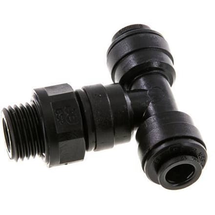 6mm x G1/4'' inline T-stuk POM Insteekfitting Buitendraad FDA Draaibaar NBR