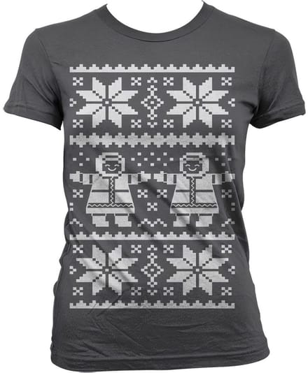 Dames Fun Tshirt -S- Retro X-Mas Knit Pattern Grijs