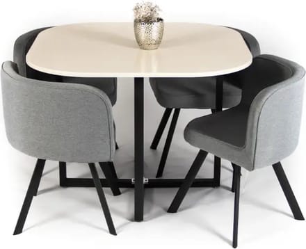 eettafelset biaritz- tafel + 4 stoelen- grijs/bruin