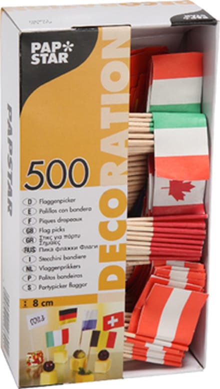 Papstar - Vlagprikkertjes Internationaal -  8 cm - 500 stuks