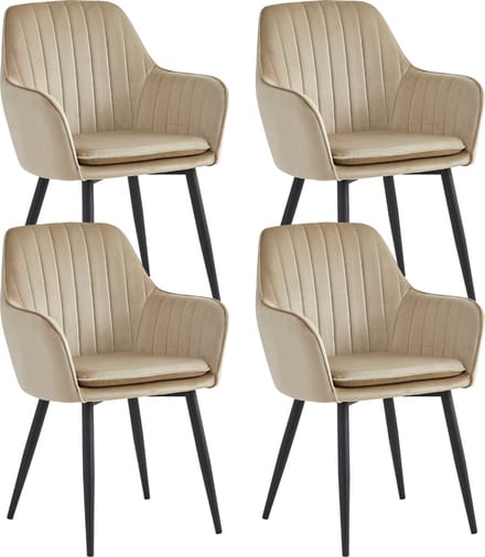 Colenis® - Lavinia Eetkamerstoel - Set Van 4 - Beige - Velvet - Industrieel - Met armleuning