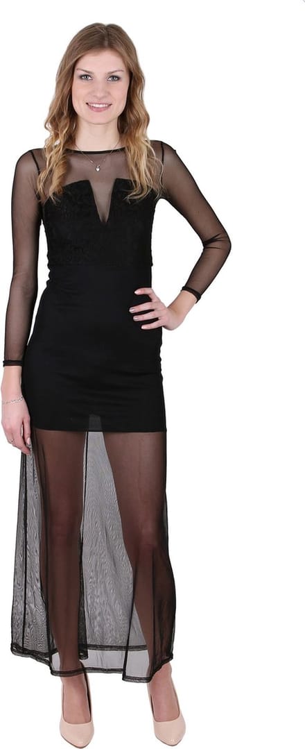 John Zack Zwarte sexy maxi-jurk, mesh