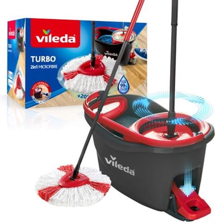 Vileda Turbo – complete mopset met emmer met pedaalpers - Microvezelmop