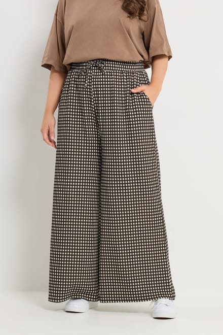 Yours Chocoladebruine Geruite Broek Met Wijde Pijpen Size Regular > 42