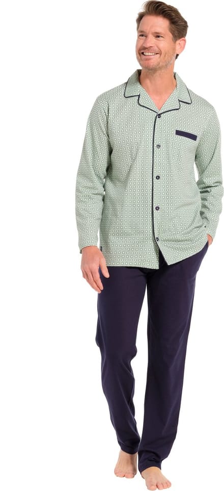 Pastunette Pyjama - Square - Katoen - Doorknoop - Lichtgroen/Blauw - Maat 48