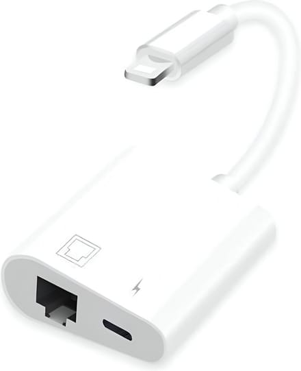 2 in 1 multifuctionele 8 Pins Lightning Hub naar Fast Ethernet RJ45 + 8 Pins Lightning (power delivery) - 100MB/s - Ethernet Adapter - Wit