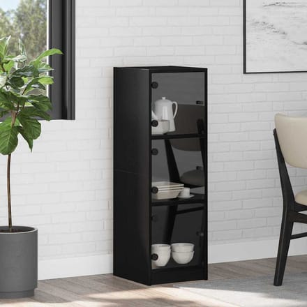 vidaXL - Highboard - Zwart - Eiken - 35 - x - 37 - x - 109 - cm - Bewerkt - hout