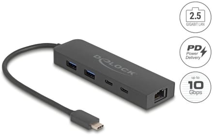 Delock 10 Gbps USB Hub with 2.5 Gigabit LAN port and PD 85 Watt