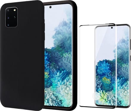 Hoesje geschikt voor Samsung S20 Plus - Liquid Siliconen Case + Screenprotector Full - Zwart