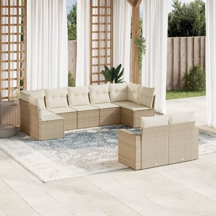vidaXL - 9-delige - Loungeset - met - kussens - poly - rattan - beige