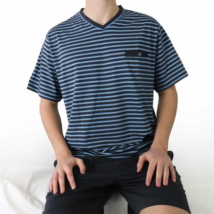Paul Hopkins Heren Shortama - met V-hals - Gestreept Blauw - Maat L