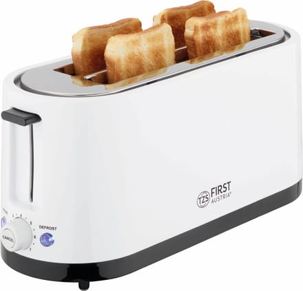 TZS First Austria Broodrooster - Toaster - 7 Warmteniveaus - 2 Extra brede gleuven - 1400W - Wit