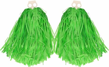 Cheerballs/pompoms - 6x - groen - met franjes en ring handgreep - 28 cm
