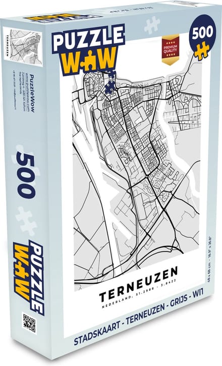 Puzzel Stadskaart - Terneuzen - Grijs - Wit - Legpuzzel - Puzzel 500 stukjes - Plattegrond