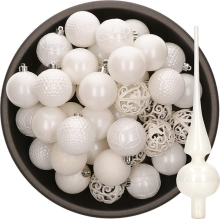 Bellatio Decorations Kerstballen 37x stuks kunststof 6 cm - met glazen piek glans - wit