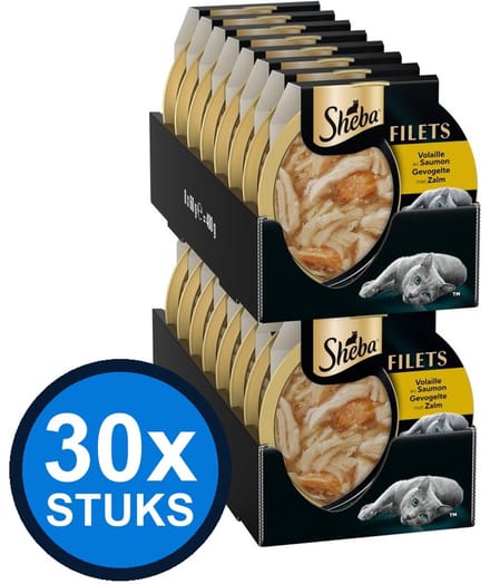 30x Sheba - Filets Gevogelte & Zalm in Saus - Kattenvoer Natvoer - 60 g