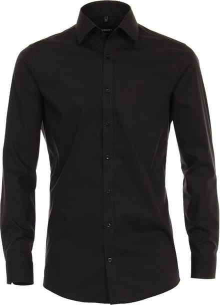 Venti - Heren Overhemd - Poplin - Strijkvrij - Slimfit - Zwart