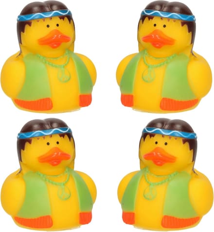 Badeendjes - Flower Power - 4 stuks - hippie - geel - groen vestje - 5 cm