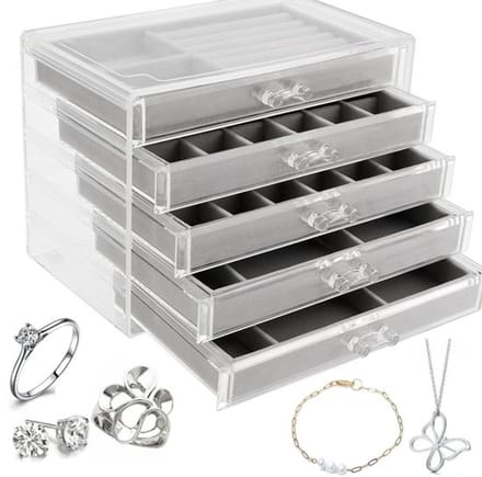 Dailygoody - Helder acryl sieradendoosje - 5 lades - Verstelbaar