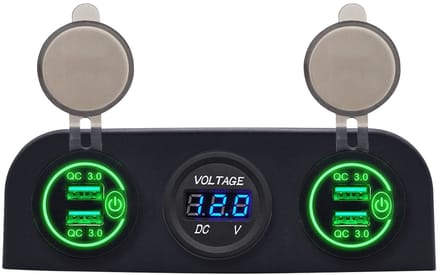 ProRide 12V USB Autolader 4 Poorten - QC3.0 - P12526 - Drievoudig opbouw paneel met Voltmeter