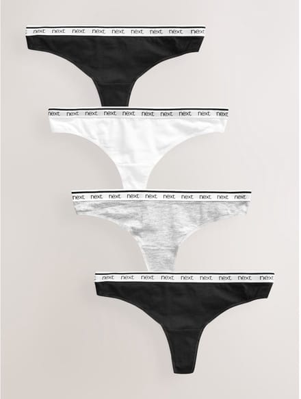 Next - Dames - Set van 4 katoenen strings met logo - Zwart